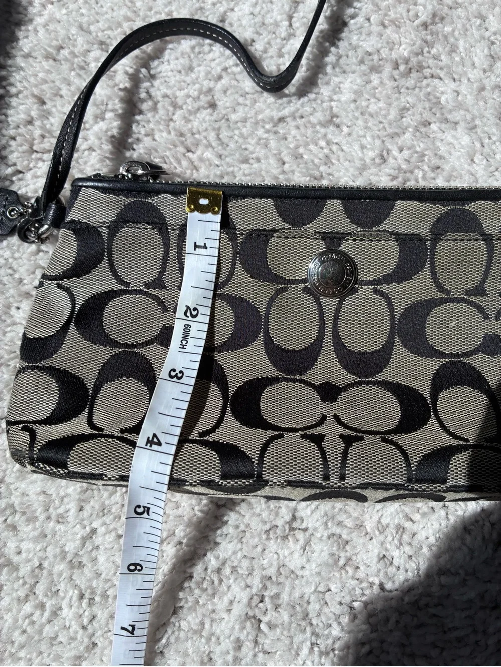 Coach Signature Canvas Wristlet in Black and tan